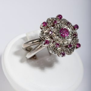 Anello oro bianco 18k con rubini