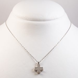 Collana oro bianco 18k con croce e diamanti 0,45ct