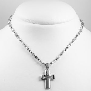 Collana da uomo oro bianco 18k con crocefisso
