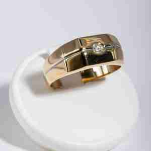 Anello oro giallo 18k con inserto oro bianco e diamante 0,10ct